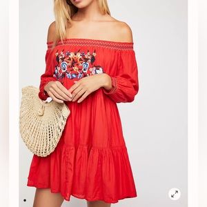 Free People off the shoulder embroidered mini dress